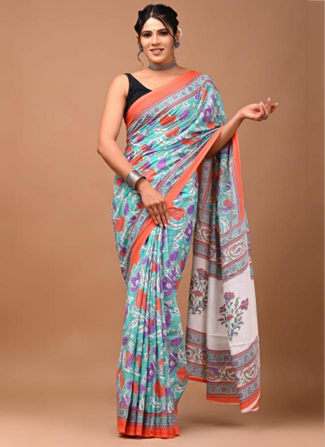 Cotton Multi Colour Casual Wear Printed Saree